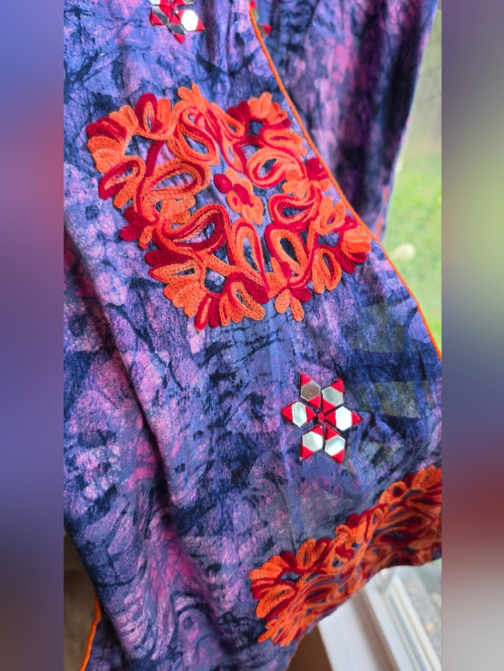 Embroidered Long Tunic in Purple and Orange Made In India 100% Cotton Size 44 - Picture 6 of 16